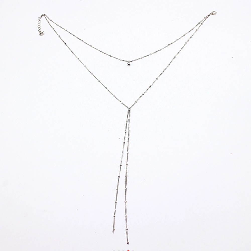 Layered Beaded Necklace Women Color Silver